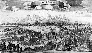 Flugblatt des Großen Brandes von London, 1666 von Pieter Hendricksz Schut