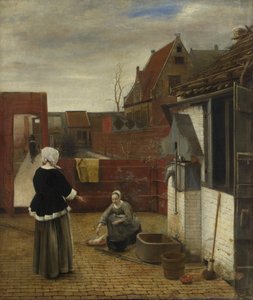 Eine Frau und ihre Magd in einem Hof, ca. 1661 von Pieter Hooch de