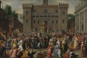 Die Frauen von Rom versammeln sich am Kapitol von Pieter Isaacsz.