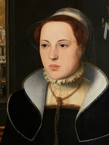 Detail des Porträts von Jacquemyne Buuck von Pieter Jansz. Pourbus