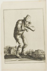 Landstreicher mit Schleuder, aus T is al verwart-gaern (Es ist schon verwirrend) von Pieter Jansz. Quast