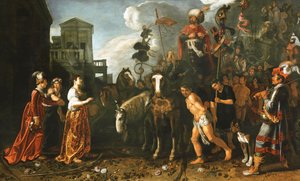 Jephthah wird von seiner Tochter vom Schlachtfeld begrüßt von Pieter Lastman