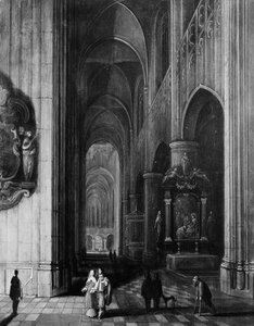 Innenraum einer gotischen Kirche bei Nacht von Pieter Neefs