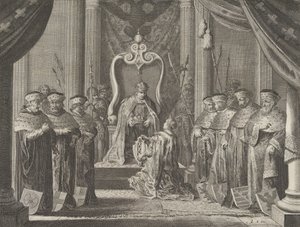 Tafel 8: Kaiser Maximilian II. verleiht dem Wappen von Amsterdam eine Krone, aus Cas..., 1638
