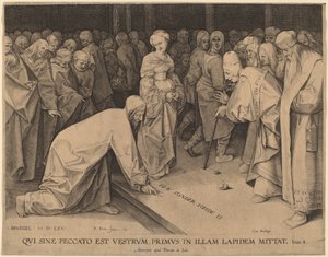 Christus und die Ehebrecherin von Pieter Perret after Pieter Bruegel the Elder