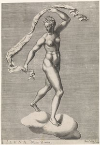 Diana als Luna auf einer Wolke von Pieter Valck