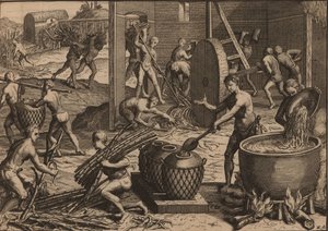 Sklaven verarbeiten Zuckerrohr und stellen Zucker her von Pieter Van der Aa