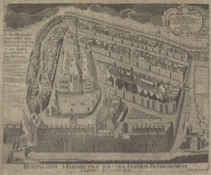 Ansicht des Sint-Elisabeth-Begijnhofs und der Sint-Elisabeth-Kirche in Gent von Pieter Wauters
