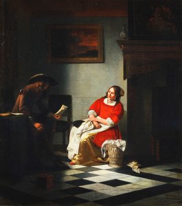 Ein Herr liest seiner Frau einen Brief vor von Pieter de Hooch