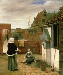 Eine Frau und eine Magd in einem Hof, ca. 1660-61 von Pieter de Hooch