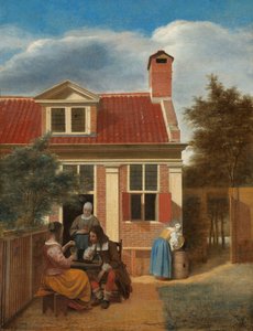 Figuren in einem Hof hinter einem Haus von Pieter de Hooch