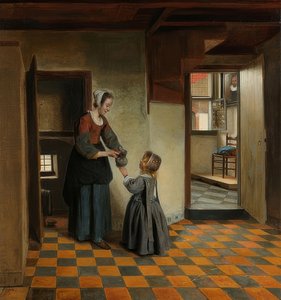 Frau mit einem Kind in einer Speisekammer, um 1656-60 von Pieter de Hooch