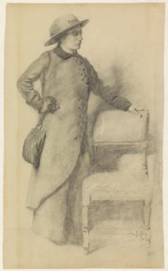 Stehende Dame mit Hut und Mantel von Pieter de Josselin