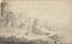 Landschaft mit Ruine und drei Figuren von Pieter de Molijn