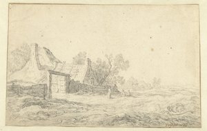 Dünenlandschaft mit drei Figuren vor einem Bauernhof von Pieter de Neyn