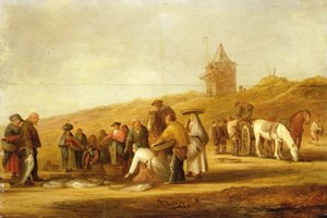 Fischer verkaufen ihren Fang am Strand von Pieter de Neyn