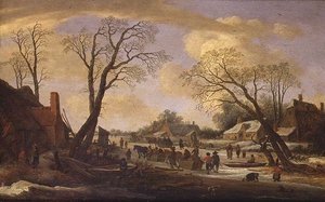Winterliche Flusslandschaft mit Bauern und Pferdeschlitten von Pieter the Elder Molyn