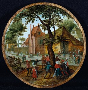 Bauern tanzen um einen Baum in einer Dorfstraße, 1625 von Pieter Brueghel the Younger