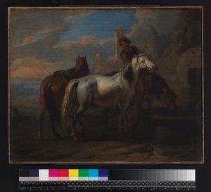 Pferde trinken an einem Brunnen von Pieter van Bloemen
