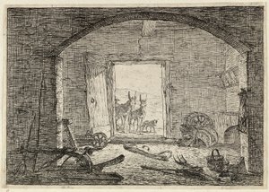 Esel vor der Tür eines Stalls von Pieter van Laer