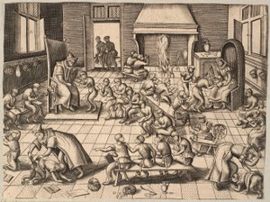Das Klassenzimmer. Affen, die in einem Klassenzimmer unterrichtet und gezüchtigt werden von Pieter van der Borcht