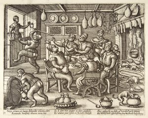 Die fette Küche, veröffentlicht ca. 1585 von Pieter van der Borcht
