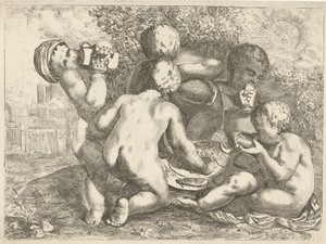 Bacchanal mit fünf Putti von Pieter van der Plas (II)