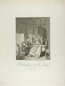 Ankündigung der Schwangerschaft, aus Monument du Costume Physique et Moral de la fin du Dix-huitième siècle von Pietro Antonio Martini