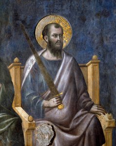 Das Jüngste Gericht: (Detail) des Apostels Paulus (Fresko) von Pietro Cavallini