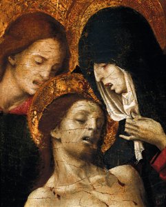 Kreuzabnahme (Deposizione), Detail von Johannes, der Jungfrau Maria und Christus, frühes 16. Jahrhundert