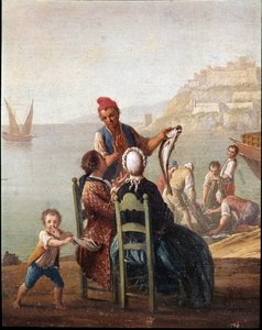 Ein Fischverkäufer und ein Paar (Detail) von Pietro Fabris