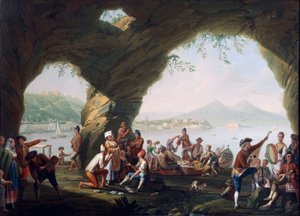 Szenen des Alltagslebens in einer Höhle in Posillipo, in der Nähe von Neapel von Pietro Fabris