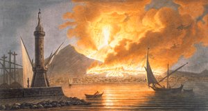 Ansicht des großen Ausbruchs des Vesuvs vom Mole von Neapel in der Nacht des 20. Oktober 1767, 1776 von Pietro Fabris
