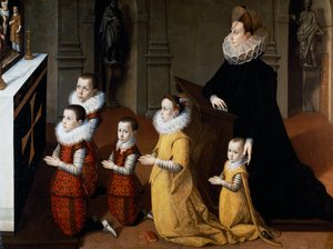 Porträt von Chiara Albini Petrozzani mit ihren betenden Kindern von Pietro Facchetti