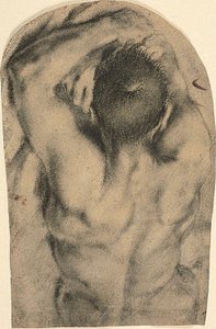 Halbliegender männlicher Akt von hinten gesehen, ca. 1590