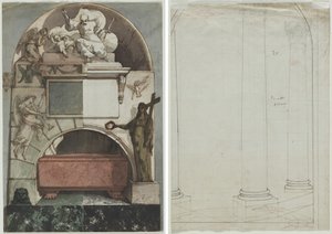 Entwurf für ein Fresko eines Künstlergrabes in der Certosa von Bologna (Recto); Architektonische Zeichnung von Säulen (Verso) von Pietro Fancelli