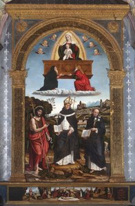Madonna Odigitria mit Heiligen: Johannes der Täufer, Antonino von Florenz und Nikolaus von Tolentino von Pietro Francesco (1485-1528) Sacchi