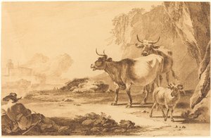 Landschaft mit Vieh, einer Ziege und einem ruhenden Hirten von Pietro Giacomo Palmieri
