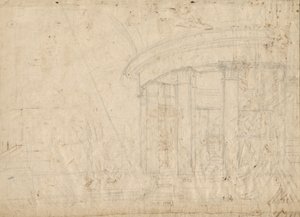 Architektonische Fantasie auf einem Rundtempel mit einem Wandelgang (verso) von Pietro Gonzaga