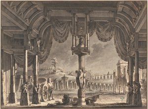 Bühnenbild eines antiken römischen Lagers bei Nacht (recto) von Pietro Gonzaga