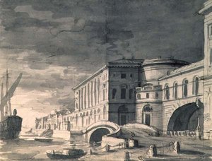 Blick auf das Newa-Ufer mit dem Hermitage-Theater in der Mitte, nach 1802 von Pietro Gonzaga
