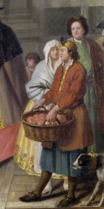 Gespräch mit Masken oder der Apfelverkäufer (Detail) von Pietro Longhi