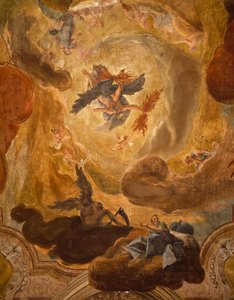 Italien, Venedig, Große Treppe im Palazzo Sagredo, Fall der Giganten, Fresko von Pietro Longhi