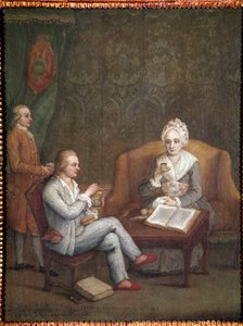 Porträt von Adriana Giustinian mit ihrem Sohn Gerolamo Ascanio beim Trinken von heißer Schokolade