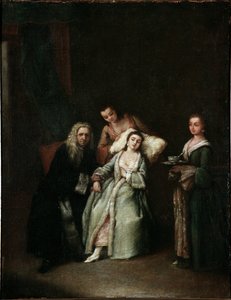 Die kranke Frau. Besuch des Arztes, der den Puls der Kranken misst. Gemälde von Pietro Longhi (1702-1785) 1741. Venedig, Ca