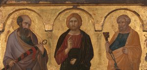 Christus zwischen den Heiligen Paulus und Petrus, ca. 1320 von Pietro Lorenzetti