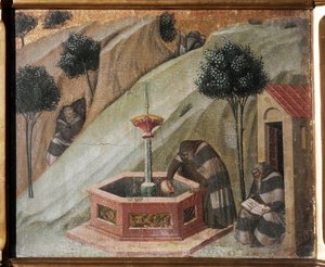(Detail) des Altars von Karmel: Ein Einsiedler mit der Quelle von Elija