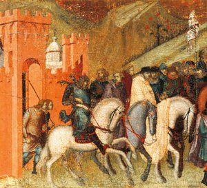 Erste Karmeliten-Eremiten im Frühling des Elias, Detail aus der Predella des Altars für Carmine, Pietro Lorenzetti