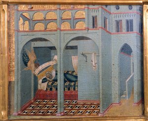 Sobac, Elijas Vaters Traum, Detail aus der Predella des Carmine Altarbildes von Pietro Lorenzetti