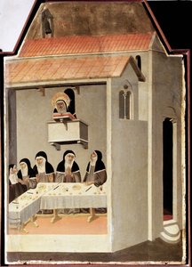 Der Analphabetische Heilige liest auf wundersame Weise (Polyptychon des Lebens von Saint Humility) von Pietro Lorenzetti